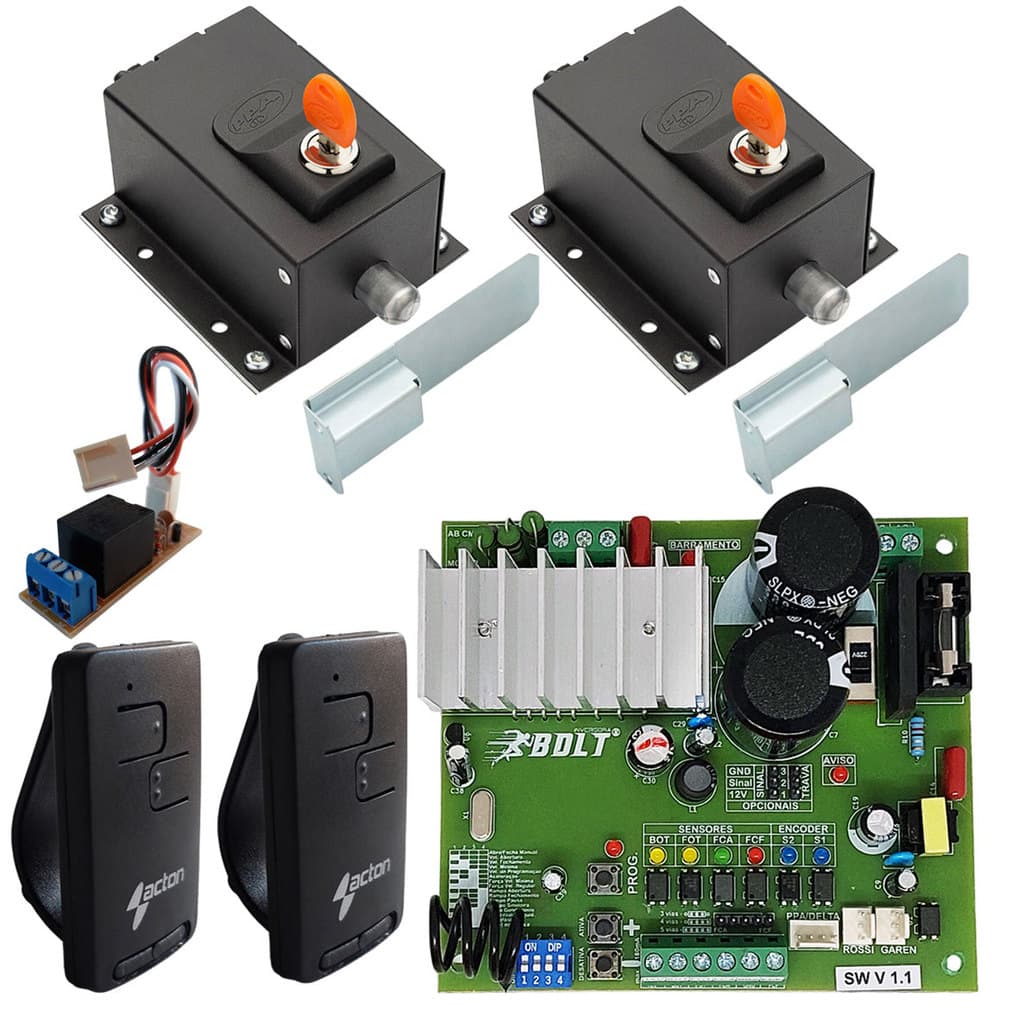 KIT CENTRAL BOLT PORTÃO ABRE EM 4 SEG 2 TX UNO COM TRAVAS FECHA AMBOS OS LADOS PRETA