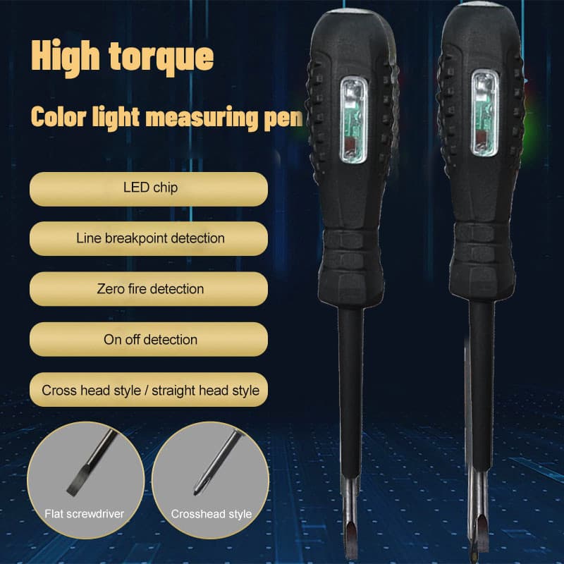 Caneta Elétrica De Medição De Luz Colorida De Alto torque ,Chave De Fenda, phillips Quebra Fio Dedicada Para Eletricista
