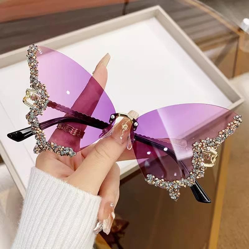 2025 novo estilo grande quadro diamante borboleta óculos de sol moda foto mostrar adereços óculos de sol femininos Anti-