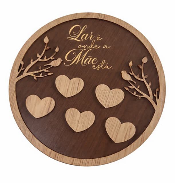 Quadro MDF Dia das Mães “Lar é Onde a Mãe Está” 25x25 Decorativo Presente Criativo Laser