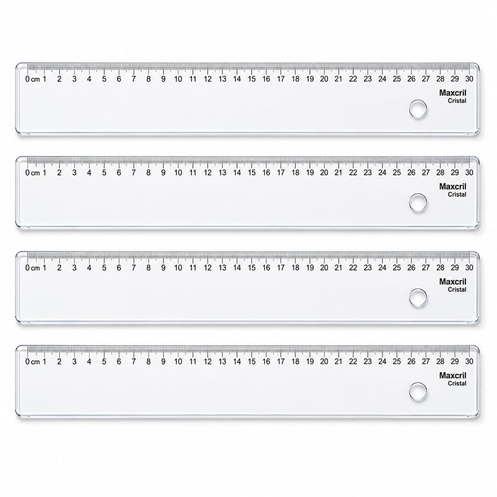 Kit 4 Réguas Transparentes 30cm Maxcril Cristal Escolar Escritório Desenho Técnico Papelaria Nova