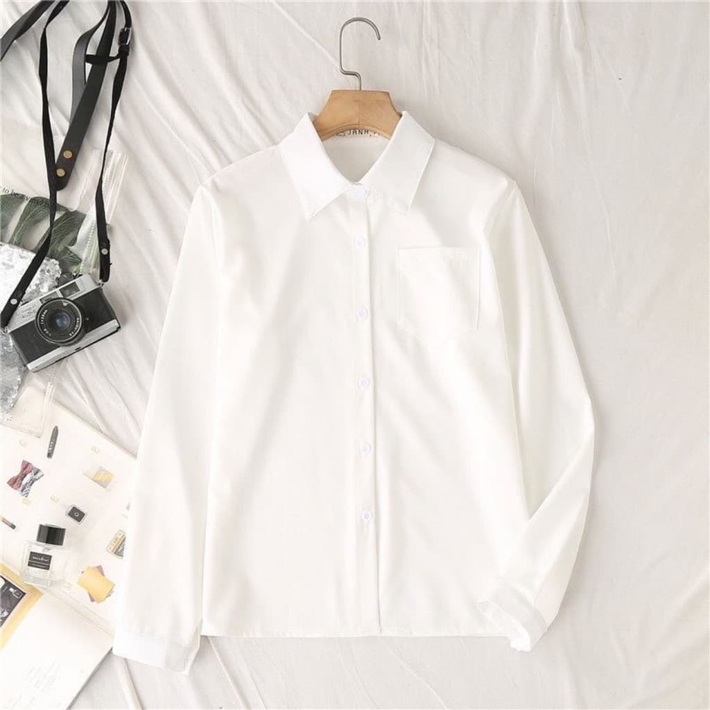 Xinjiang armazém cor sólida camisa branca de manga comprida outono novo estilo feminino redução de idade Commuter All-Ma