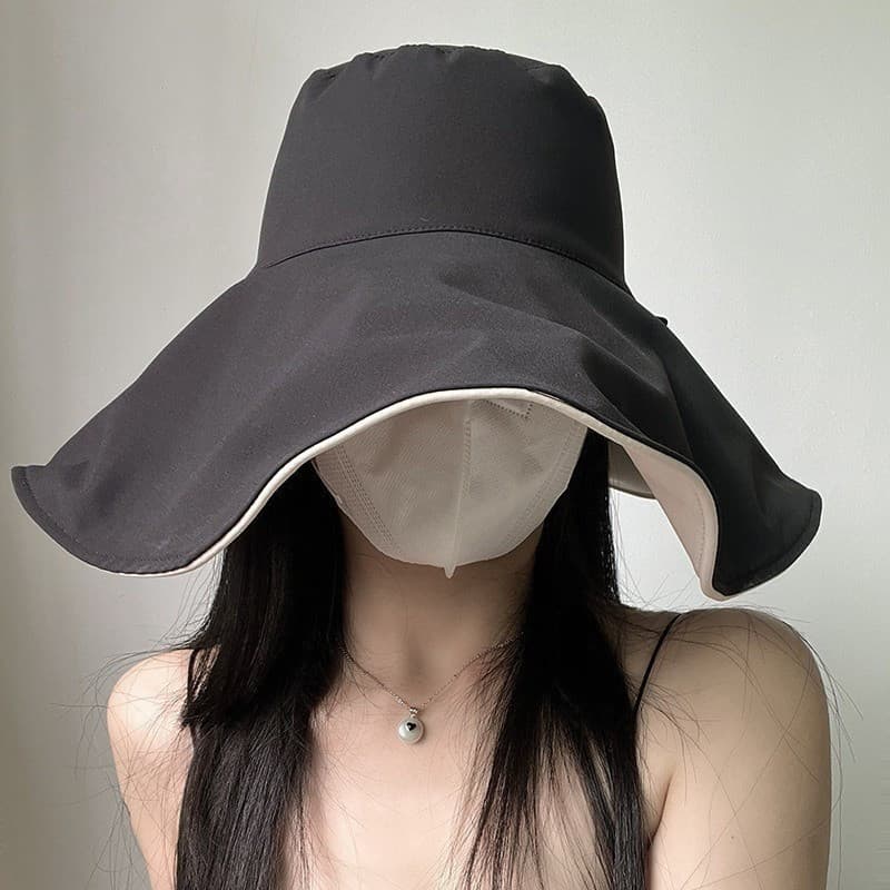 Chapéu Reversível de Aba Larga Topi Pantai Dobrável em Dois Lados Proteção UV Chapéu de Verão HFUG
