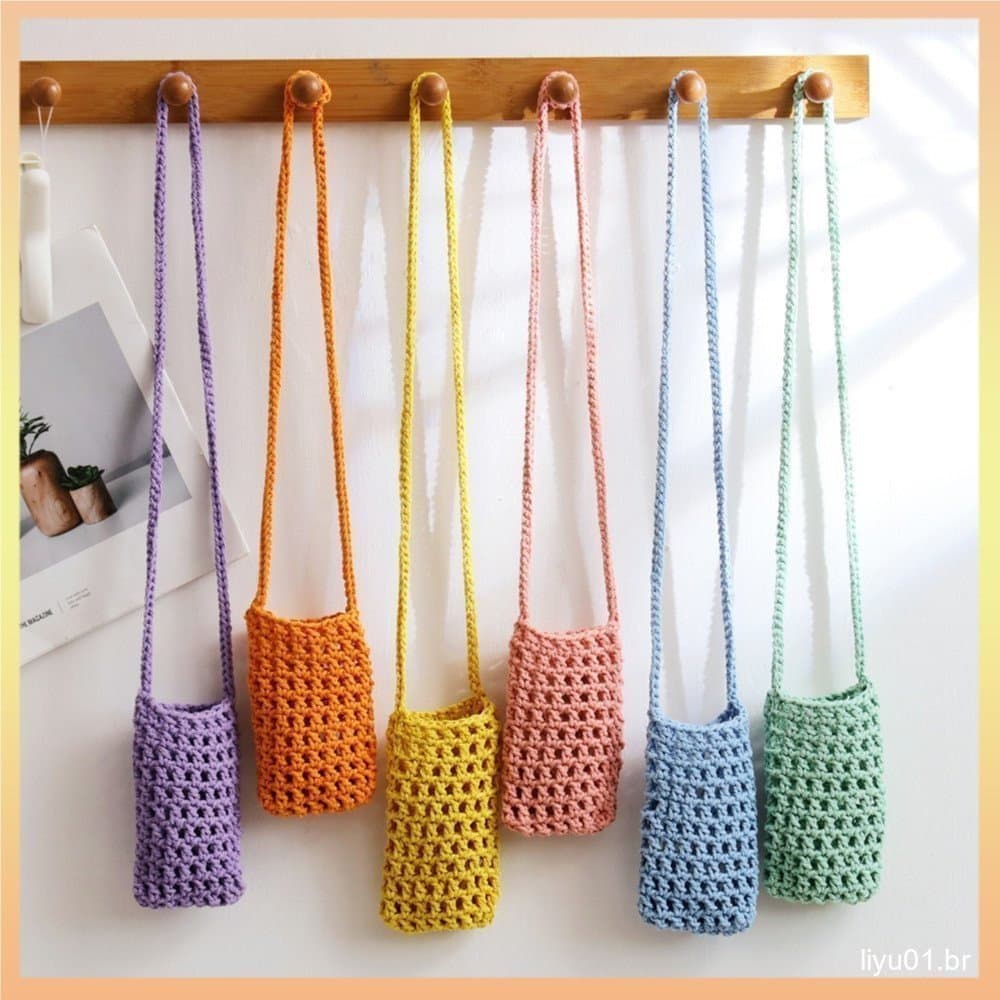 Bolsa De Praia Multifuncional Colorida Elegante Ombro Tecida À Mão Portátil Vibrante Oca Tricô Telefone Para Armazenamen