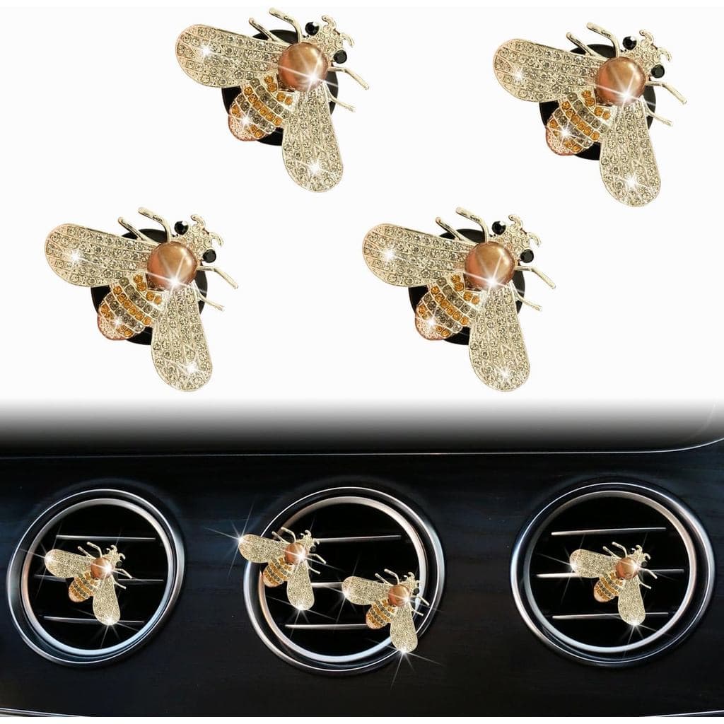 4 Peças de Clipes de Ventilação de Ar com Design de Abelha Brilhante, Aromatizantes de Ar para Carro com Abelha de Crist