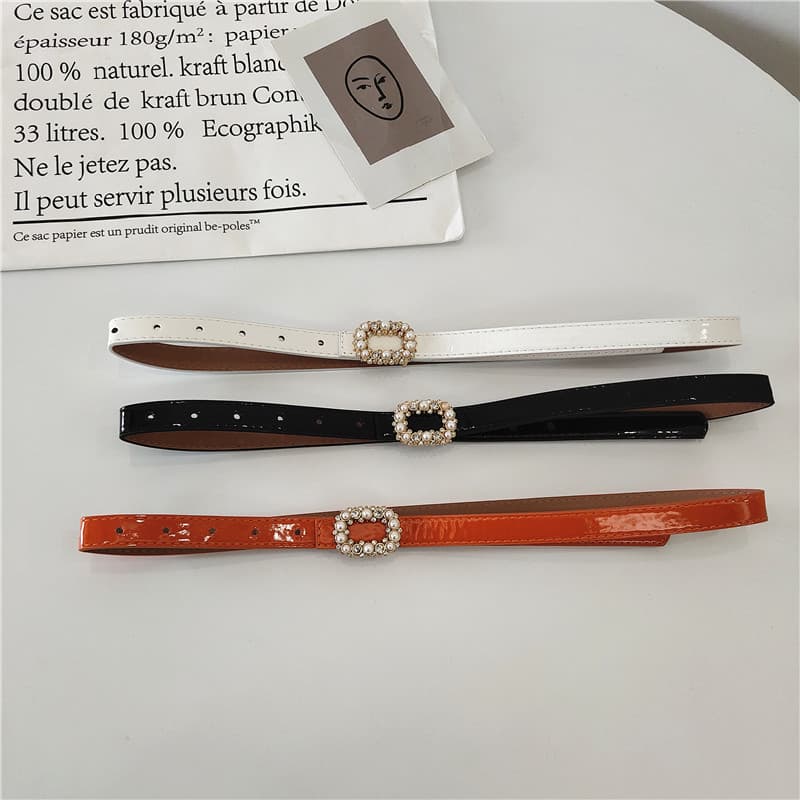 Cinto feminino simples fivela redonda diamante-cravejado coreano Oval diamante fivela Retro bf estilo pino fivela único