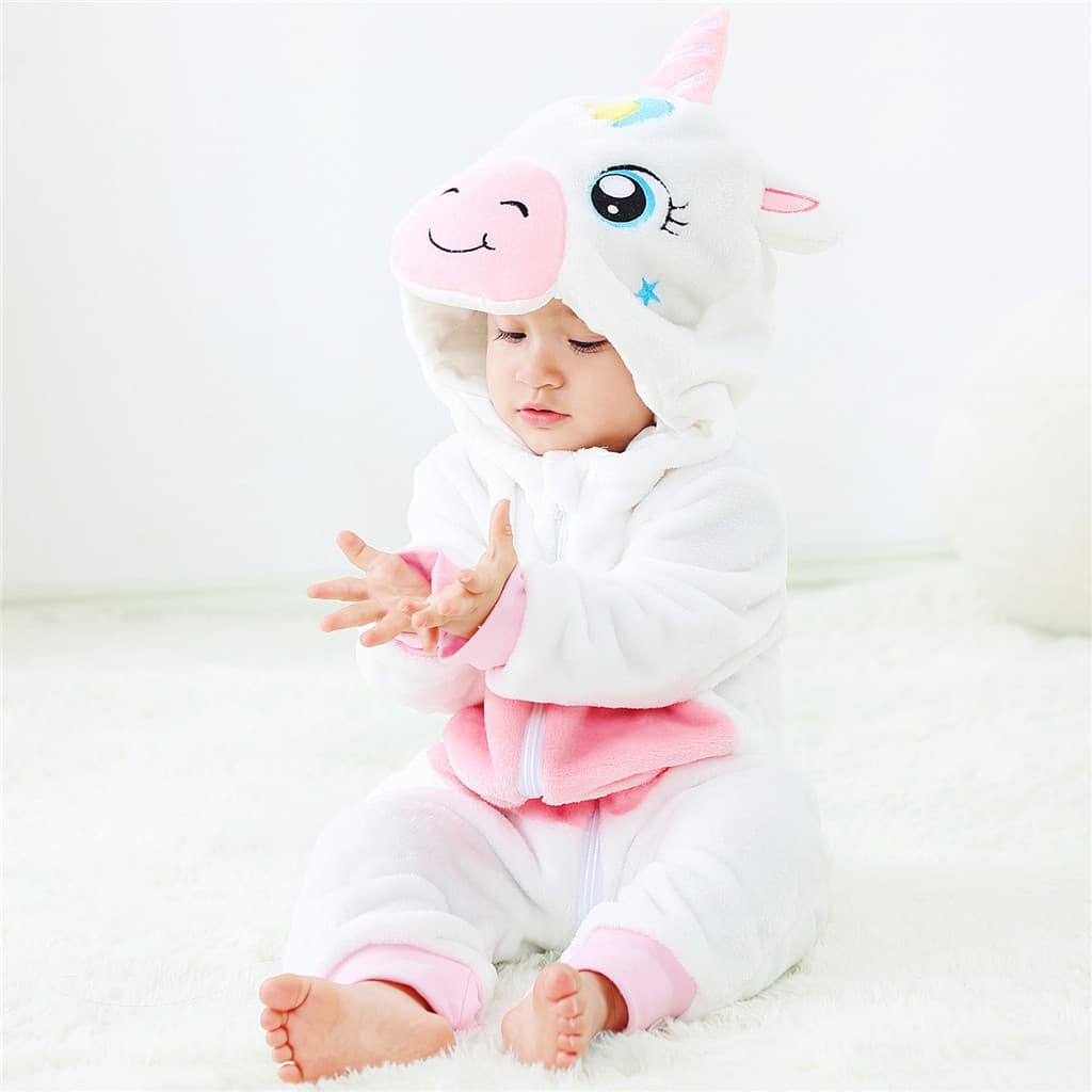 Macacão De Desenho Animado De Unicórnio Para Bebê , Fantasia De Animal Com Capuz , Roupa De Cosplay Infantil Quente Cria