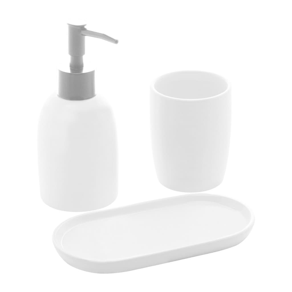 Conjunto 3 Peças Para Banheiro Saboneteira Porta Escova Sabonete Cerâmica Branca Londres Acessório