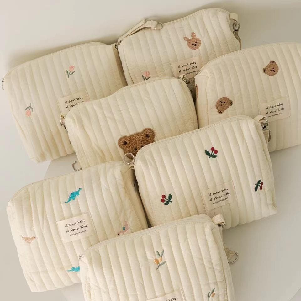 Estoque pronto Coreia ins Zipper Bordado Yanmian Mummy Bag Carrinho de bebê Bolsa de fraldas Bolsa de viagem portátil