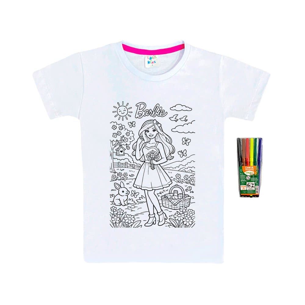 Camiseta Infantil Menina Barbie no Jardim Secreto - Pinte e Lave - Pábinka