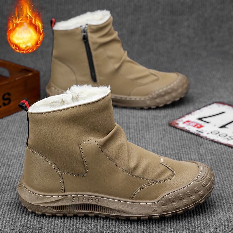 Botas Masculinas de Inverno de Pelúcia, Cano Alto, Modernas, Antiderrapantes, Quentes, Impermeáveis e à Prova de Frio
