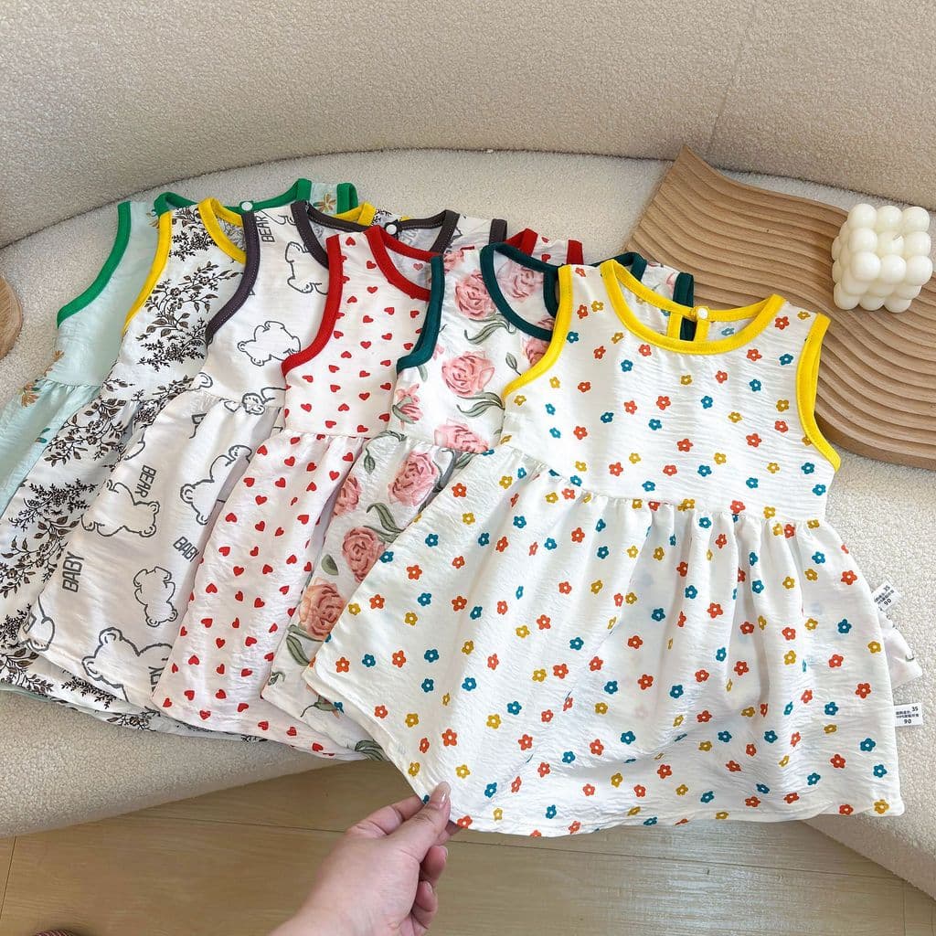 Infantil crianças colete vestido menina bebê sem mangas vestido de verão estilo fino jardim de infância menina vestido d