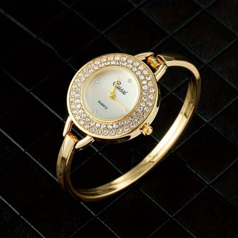Relógio De Pulso De Quartzo Golden Fashion Analog Bangle Cuff V2SU