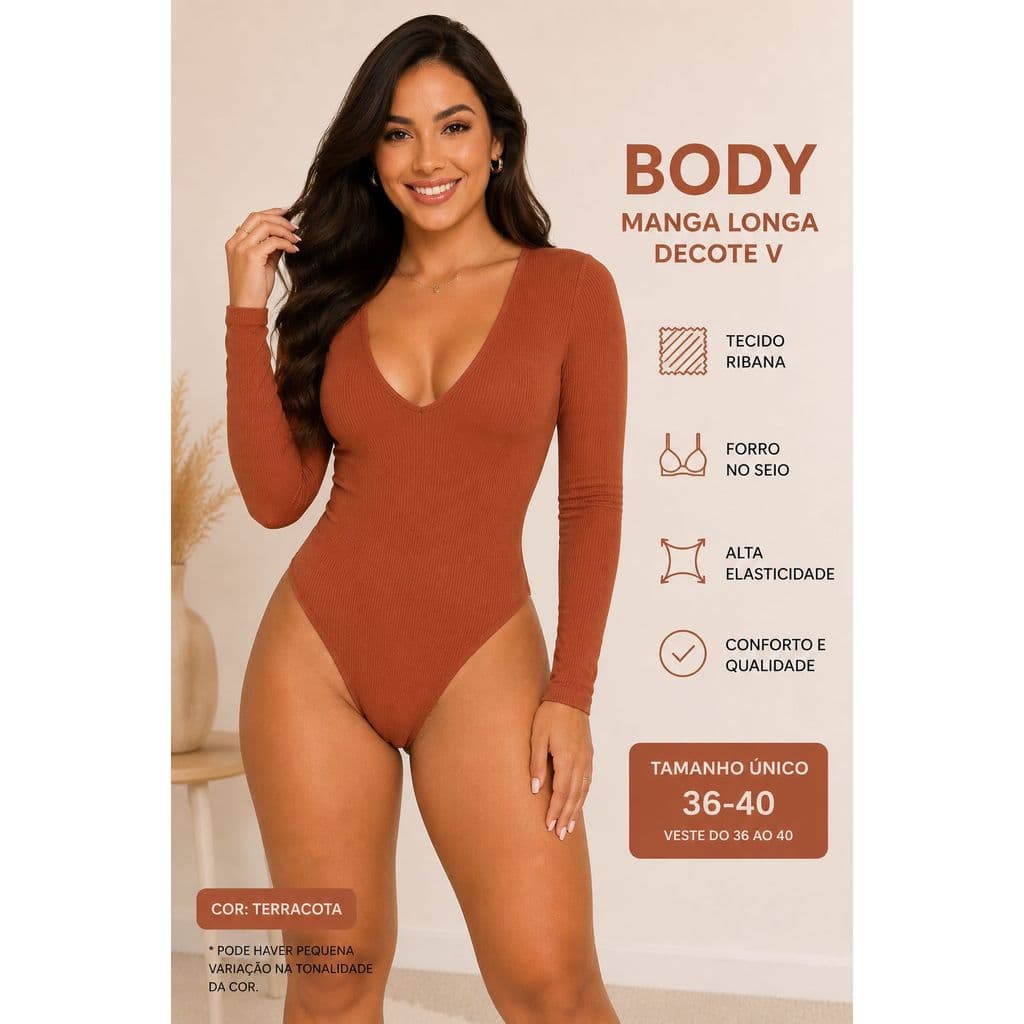 Body Manga Longa Decote V,Coladinho No Corpo, Moda Bloqueira, Inverno