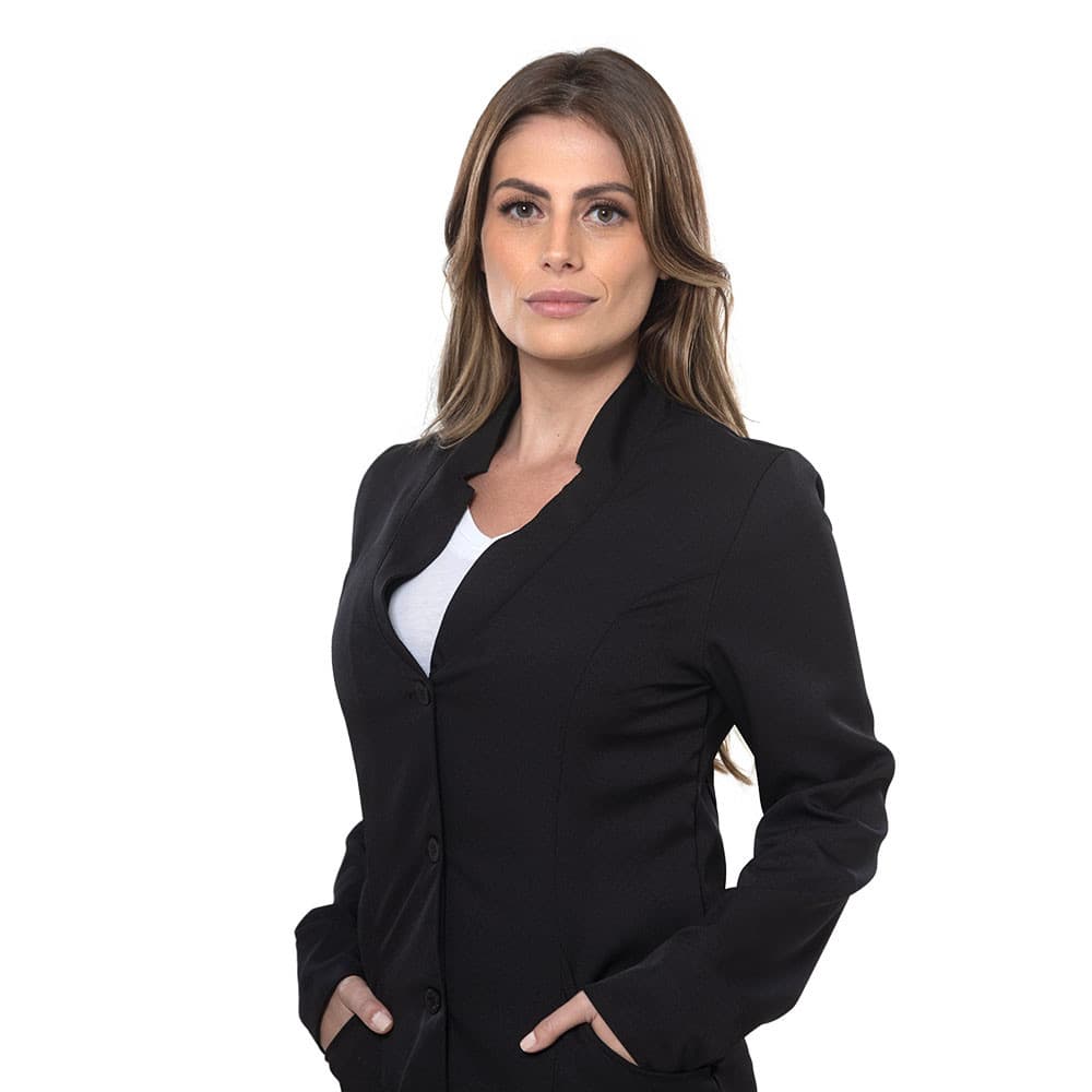 Jaleco Gabardine Com Manga E Botão Preto Santa Clara