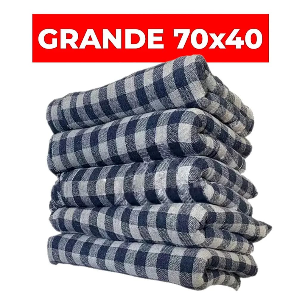 Kit C/ 10 Pano Para Limpeza Grande Xadrez 64X42cm Azul Pacote