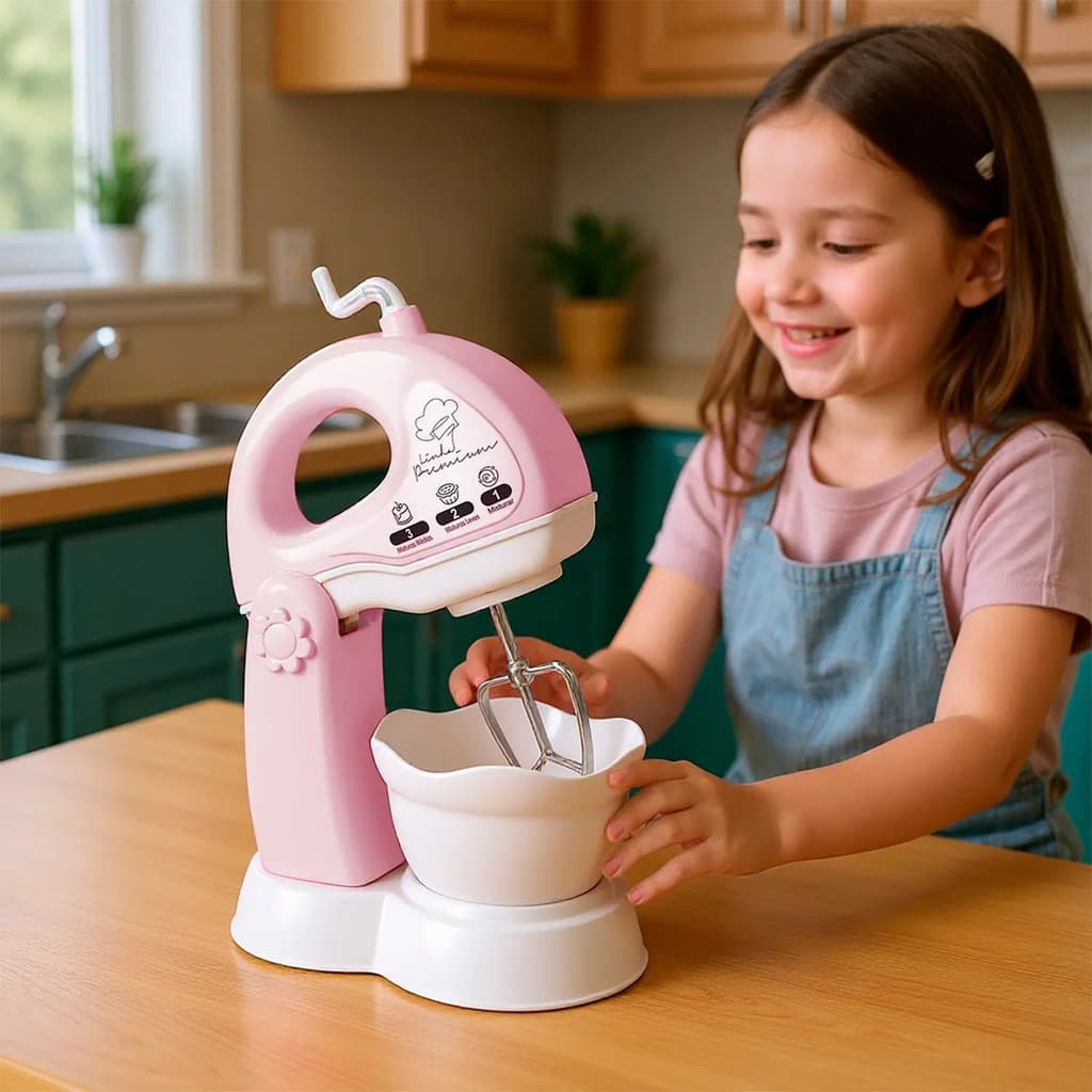 Batedeira Infantil para Crianças Le Chef Brinquedo com Manivela Rosa