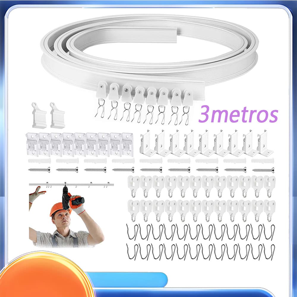 Trilho flexível para cortinas de teto com 3 metros, para instalação em arco, adequado para montagem no teto