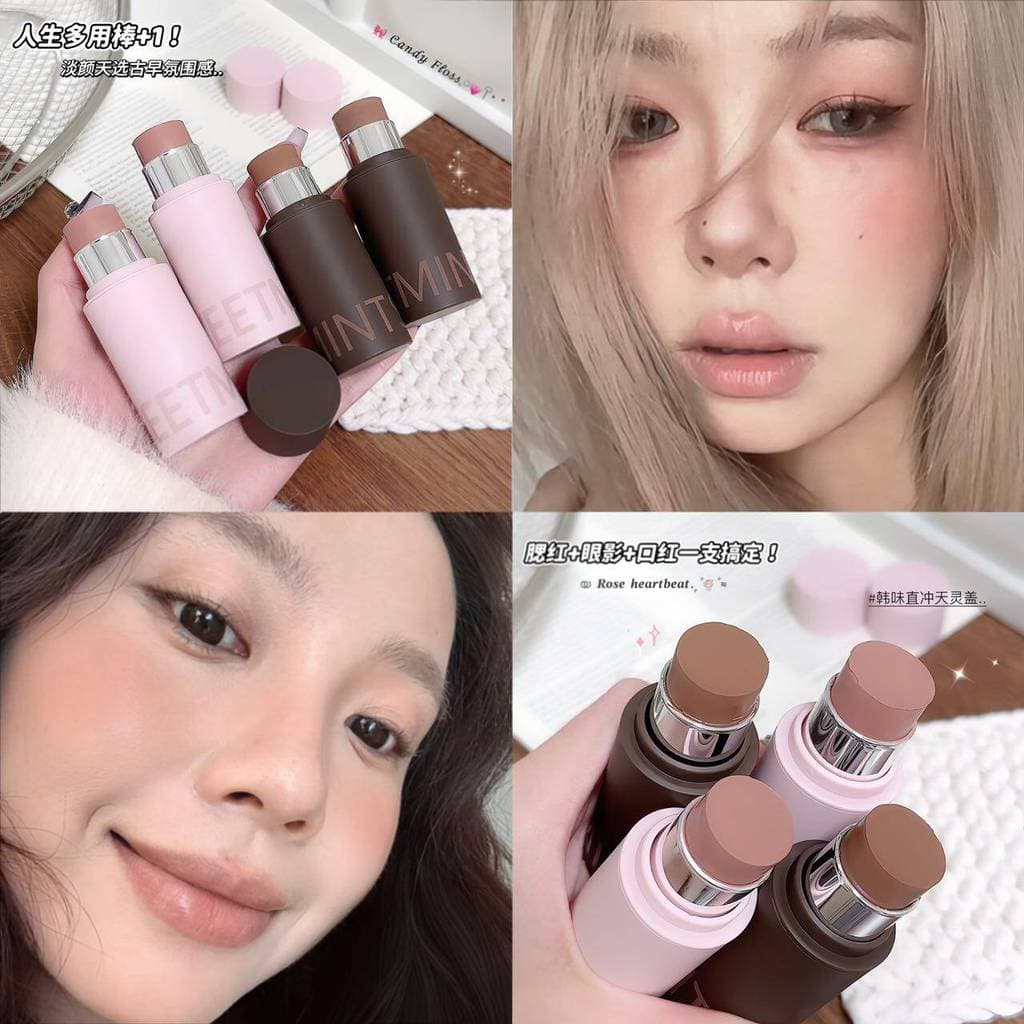 Sensação de frio de alta definição obtenha!Blush + sombra + batom multiuso bastão veludo fosco Pseudo-Face lábio bochech