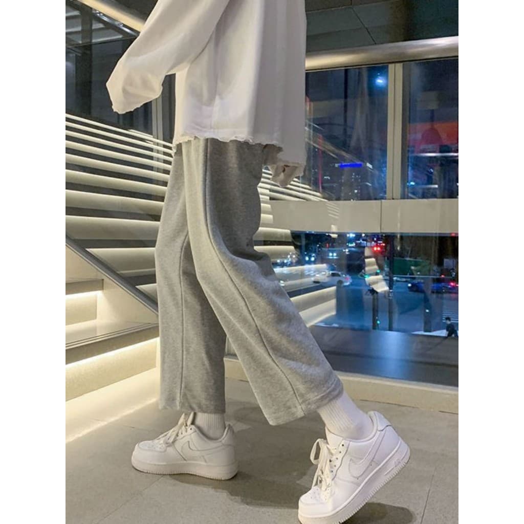 Cinza calças retas masculinas tornozelo-perna esportes Sweatpants verão fino perna larga solta estilo Hong Kong na moda