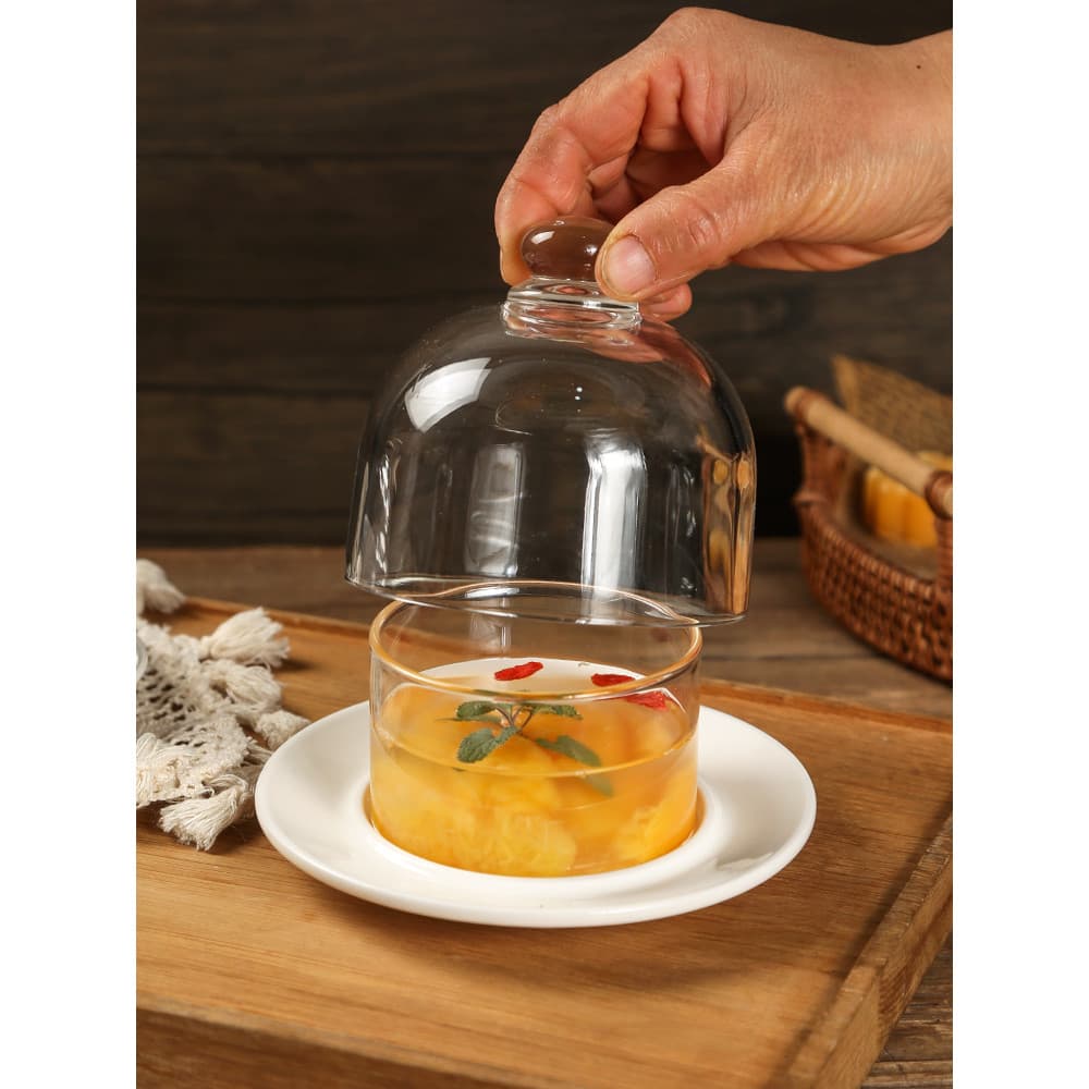 Tigela de sobremesa de vidro, copo de pudim de bolo com tampa de vidro, tigela de água de açúcar, prato de lanche de fru