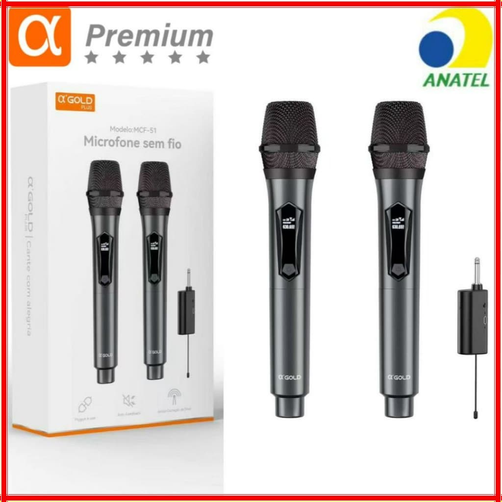 Microfone Sem Fio VHF Recarregável Kit Duplo ou Individual com Receptor | Ideal para Karaokê
