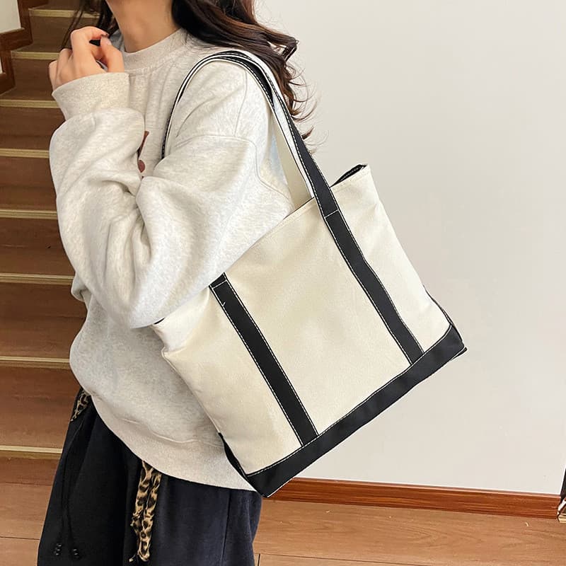Grande bolsa de lona feminina bolsa de ombro Casual bolsa de lona estudante bolsa feminina simples sacola
