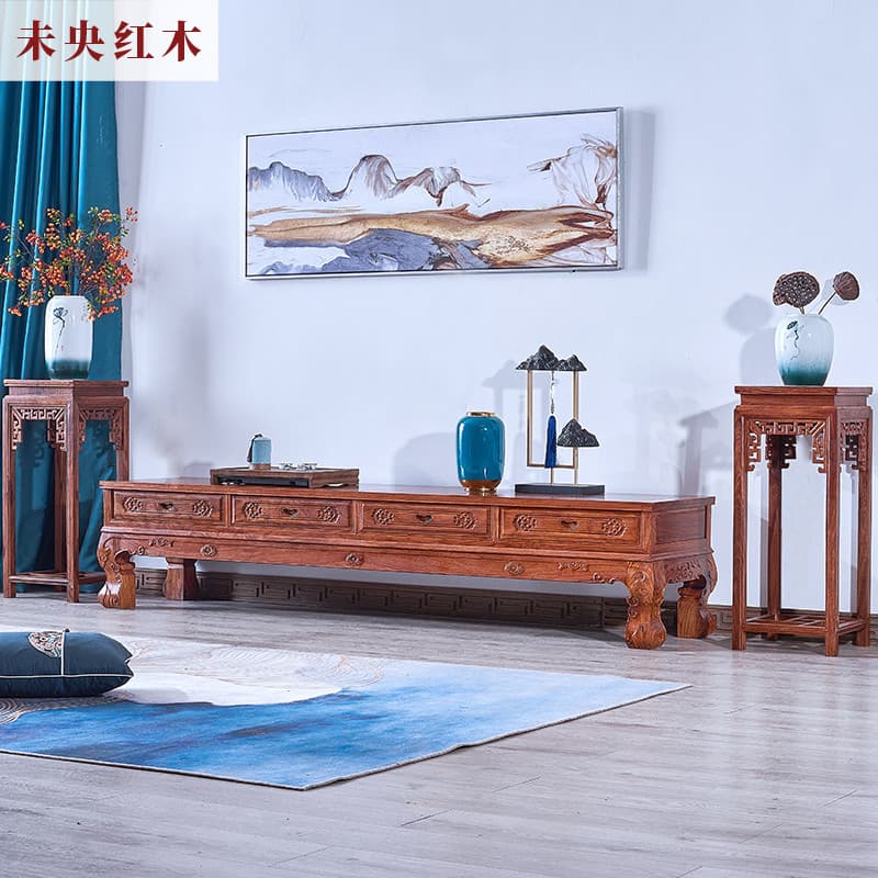 Armário de chão estilo chinês de sândalo vermelho ouriço Armário de TV de reunião de jacarandá africano Armário de TV de