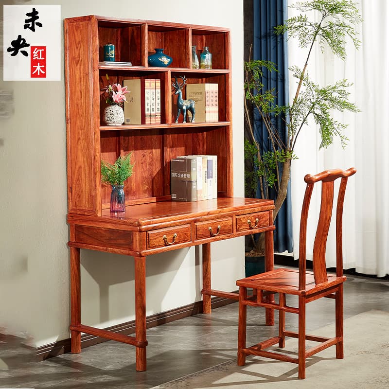 Combinação de mesa de computador em mogno, madeira maciça, ouriço, sândalo vermelho, jacarandá africano, mesa de escrita