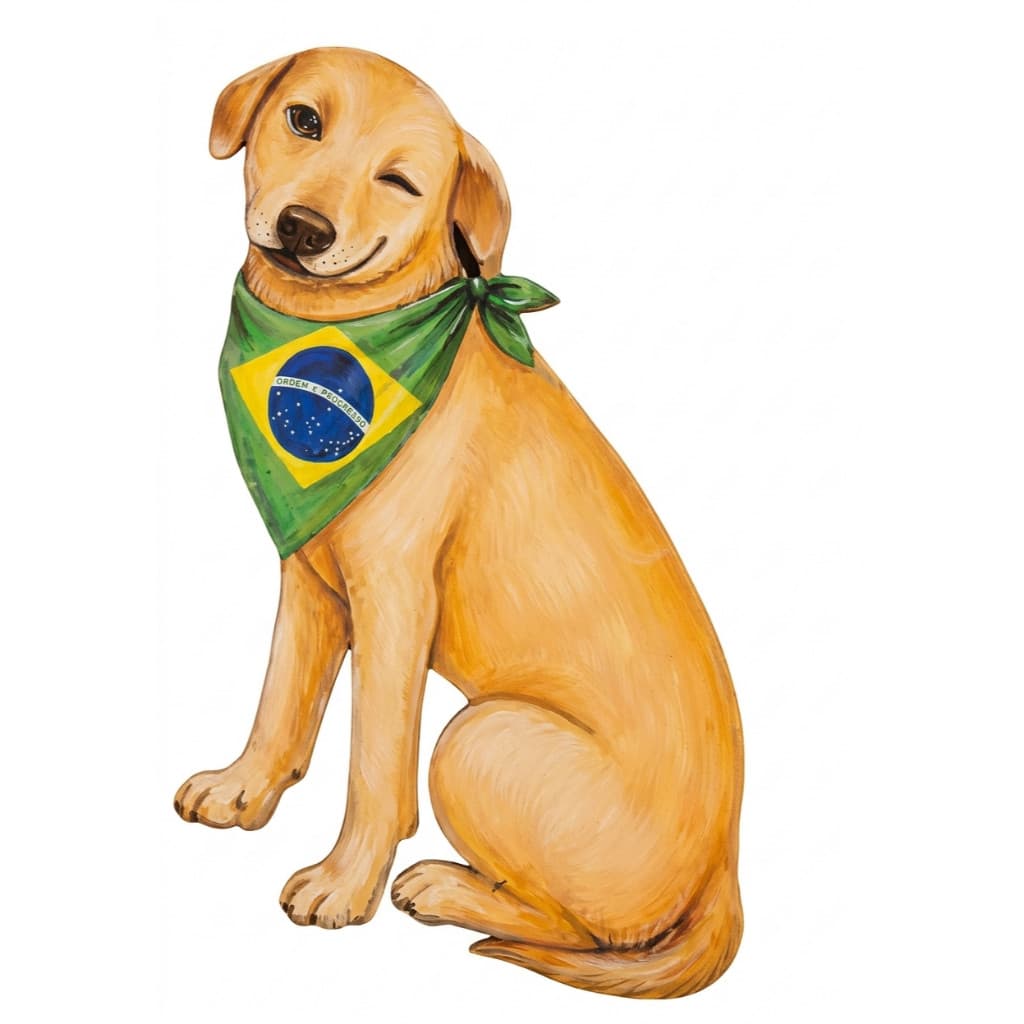 DISPLAY MDF DE CHÃO CACHORRO CARAMELO BRASIL COPA JOGO FUTEBOL DECORAÇÃO FESTA