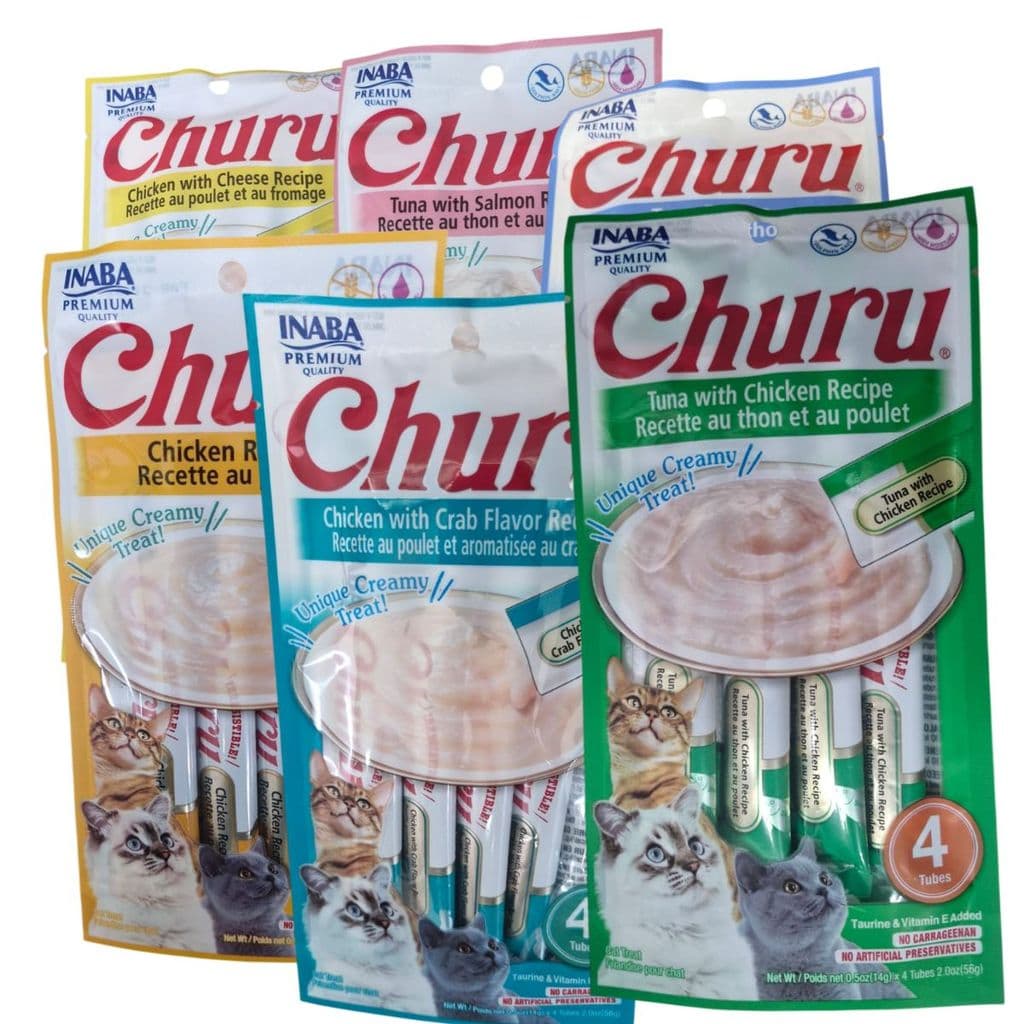 KIT 6 SACHÊS CHURU PETISCO GATO SABORES VARIADOS 56G CADA