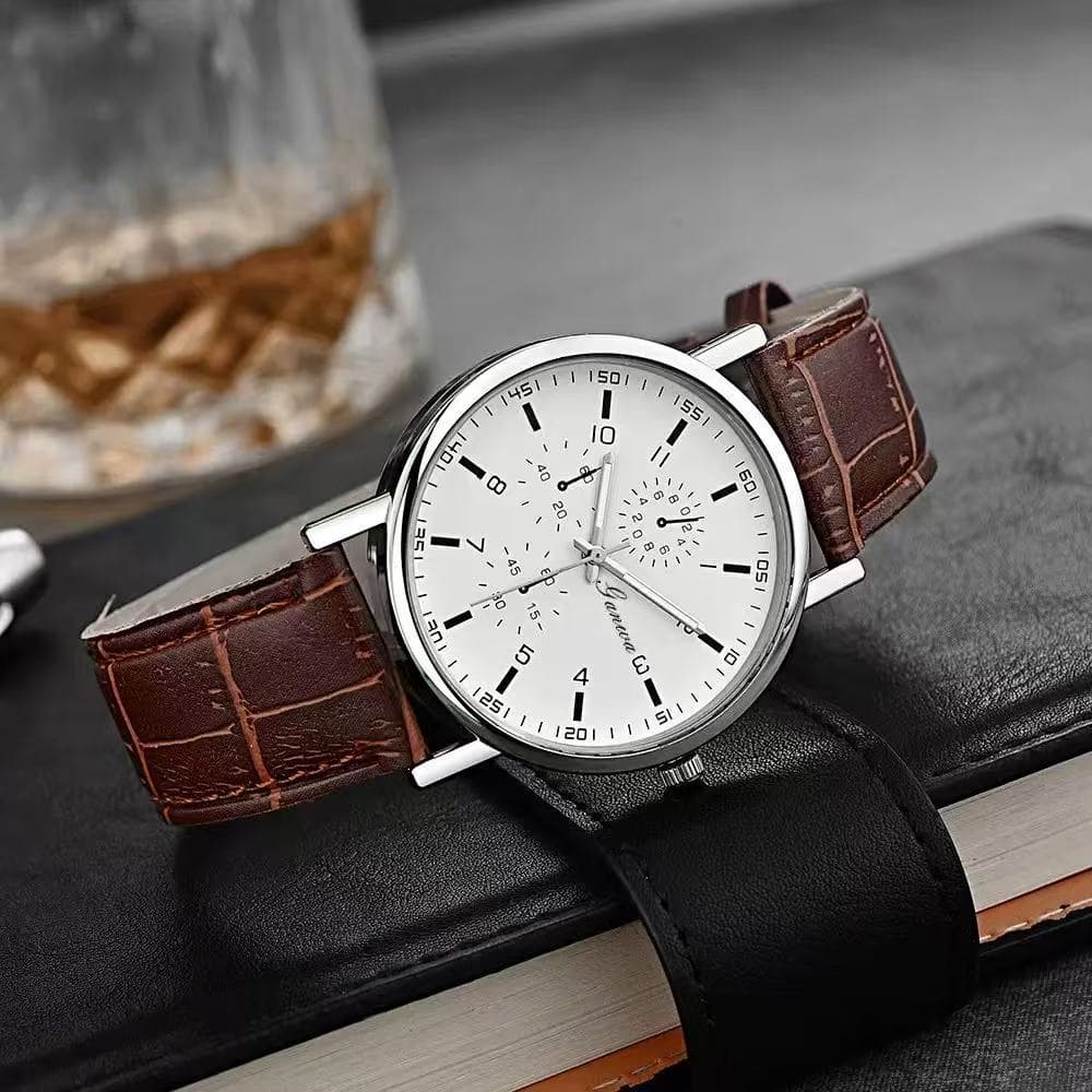 Relógio Masculino Quartz Analógico com Pulseira de Couro Elegante Casual e Social