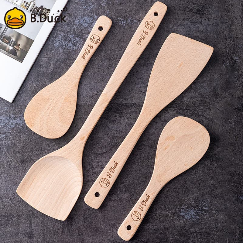 Espátula de faia de pato amarelo pequeno, colher doméstica antiaderente, espátula de cozinha especial, utensílios de coz