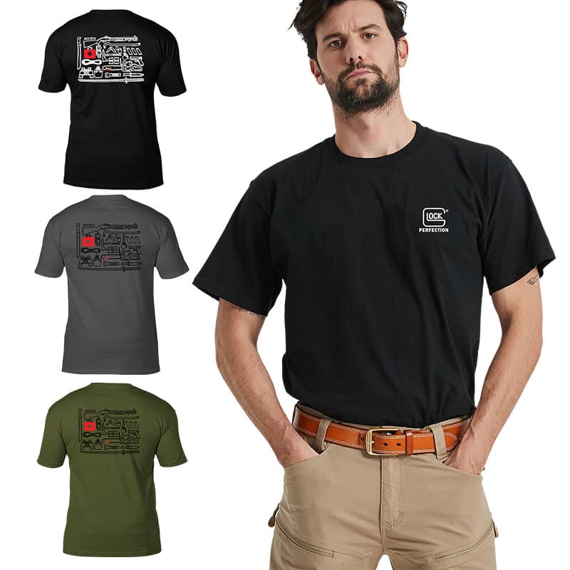 Verão novo estilo glock glock tema exclusivo impresso algodão de manga curta meia manga fã militar masculino camiseta