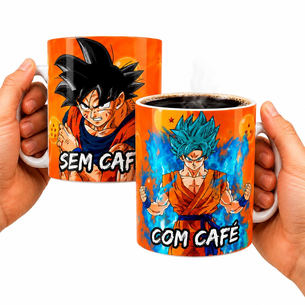 Caneca Goku Dragon Ball Com Café Sem Café - Promoção 325 Ml
