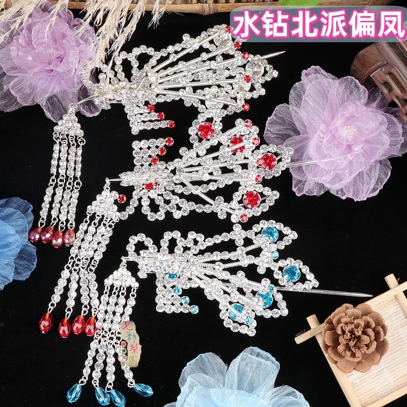 Drama cocar acessórios Baotou suprimentos Peking vietnã drama traje cabeça strass azul roupas flor Danbian Fengbei torta