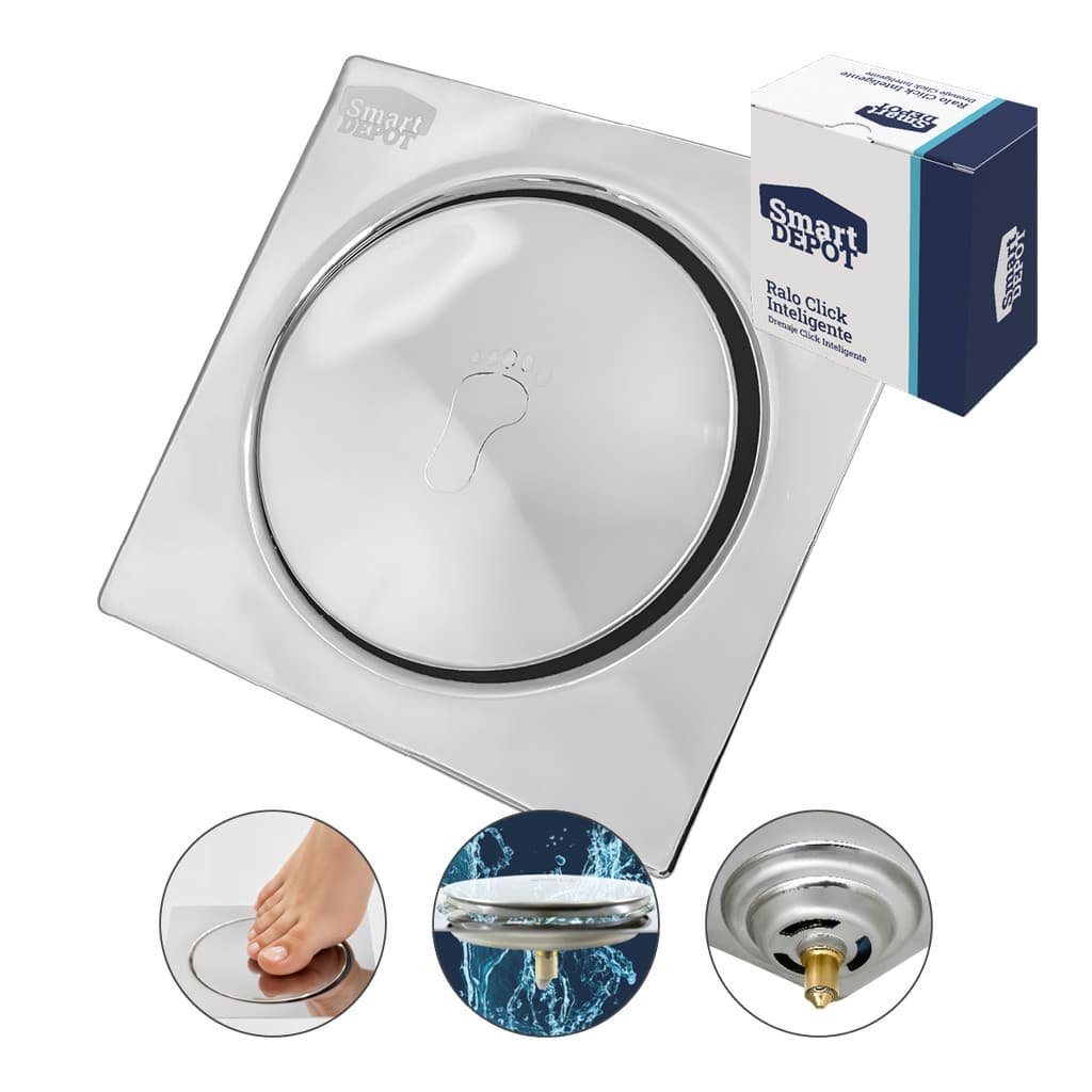 Ralo Click Metal QUADRADO CROMADO 9,4x9,4cm Smart DEPOT