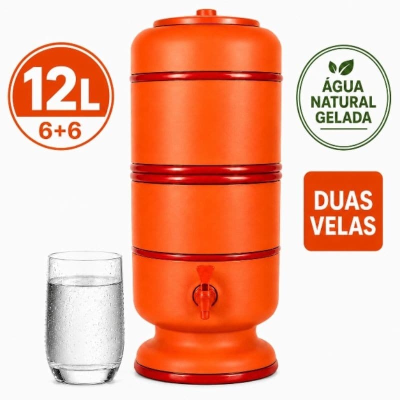 Filtro de Barro Purificador 12 Litros (6+6) com 2 Velas Purificadoras Água Natural e Fresca