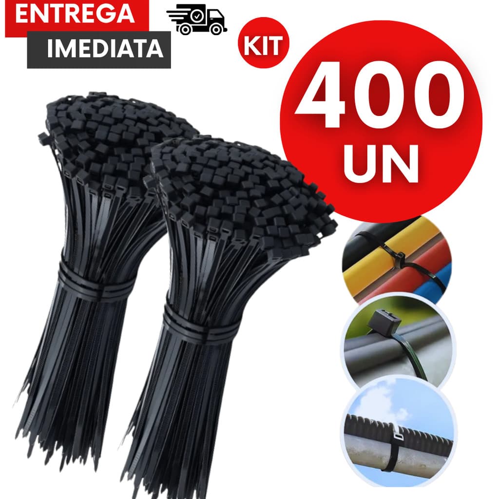 Kit Abraçadeiras Nylon 2,5x200mm Pretas Enforca Gato Organização Fios Cabos Multiuso
