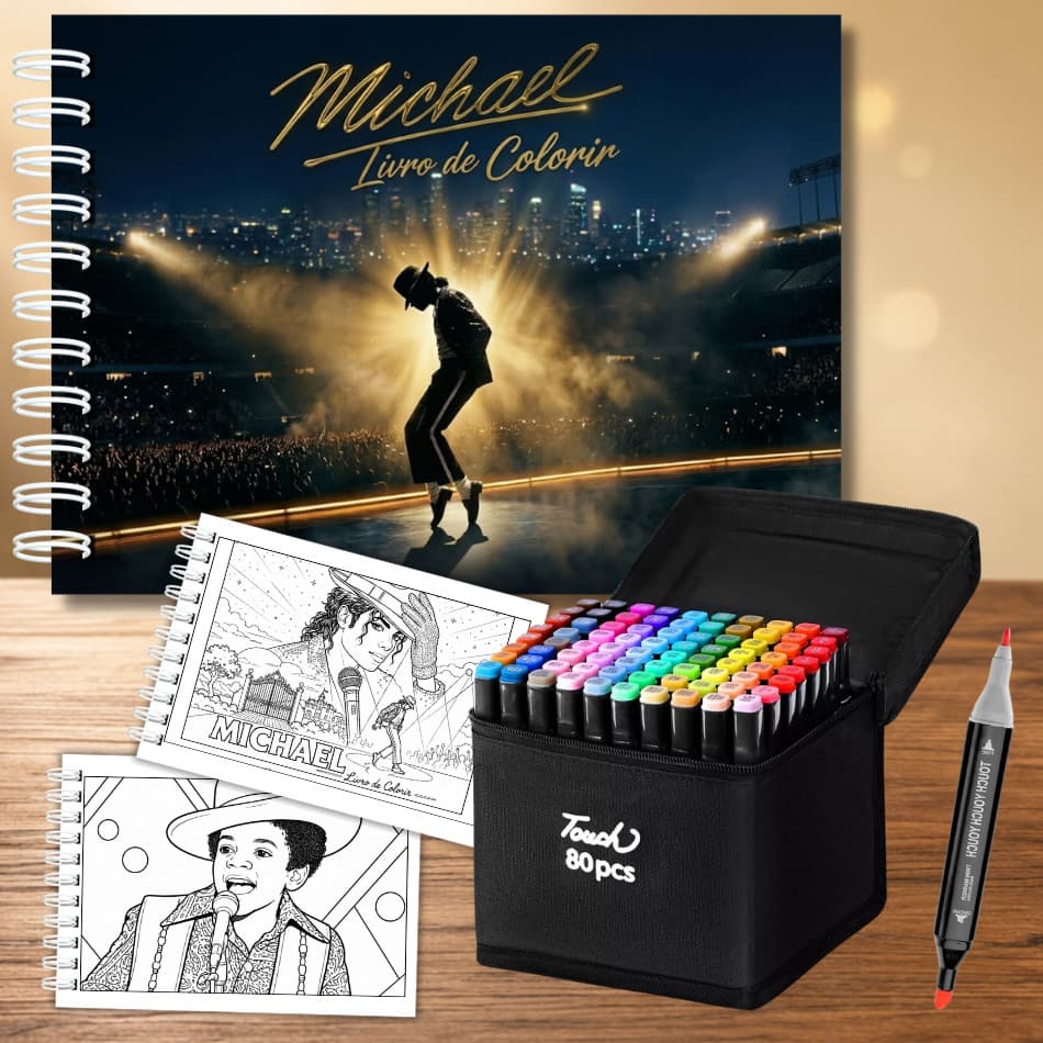 Kit Livro De Colorir Edição Especial Michael Jackson 50 Folhas 180g Com 24/36/48/60/80/120 Canetinhas Profissionais