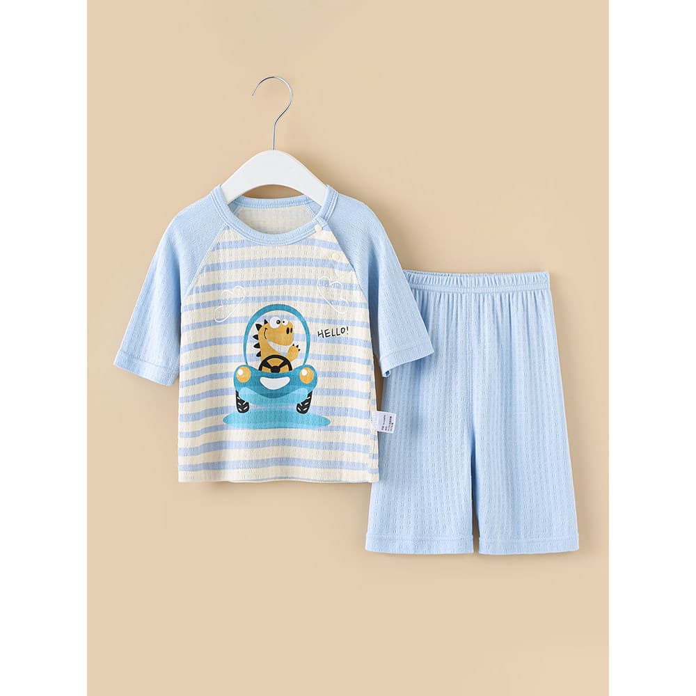 Malha respirável roupas de bebê verão fino Split terno crianças pijamas de duas peças roupas de ar condicionado menino b
