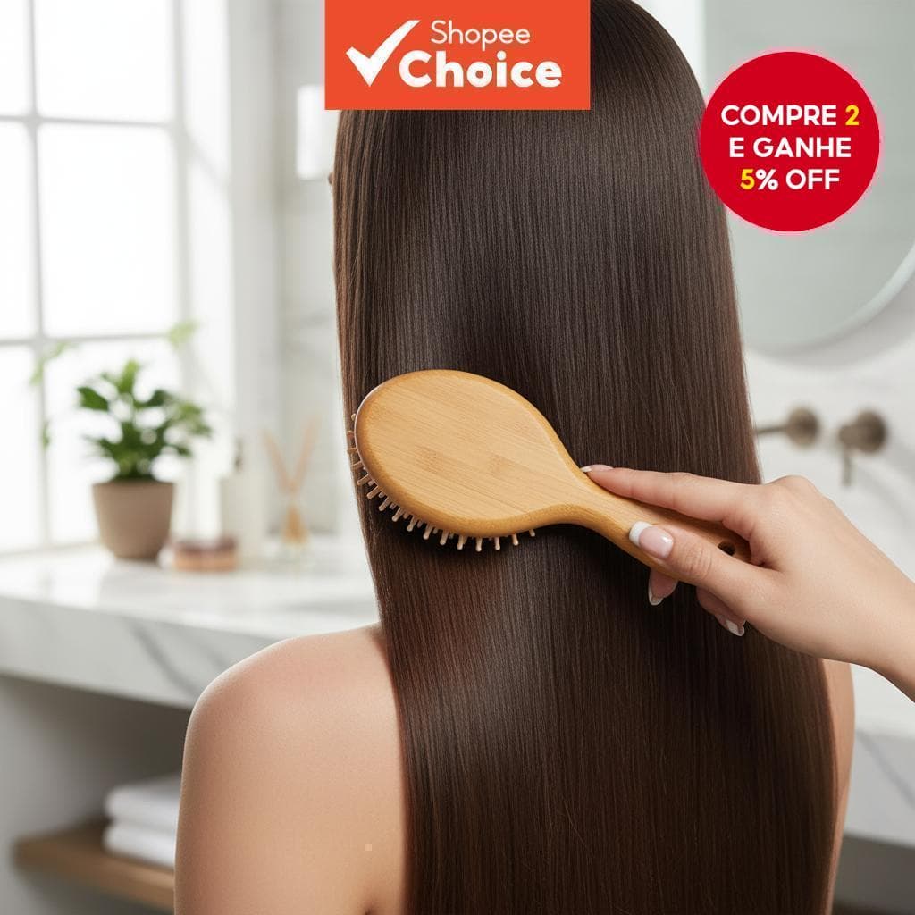 Mini escova de cabelo de bambu com cabo de madeira e design de bolsa de ar, ideal para massagem no couro cabeludo e