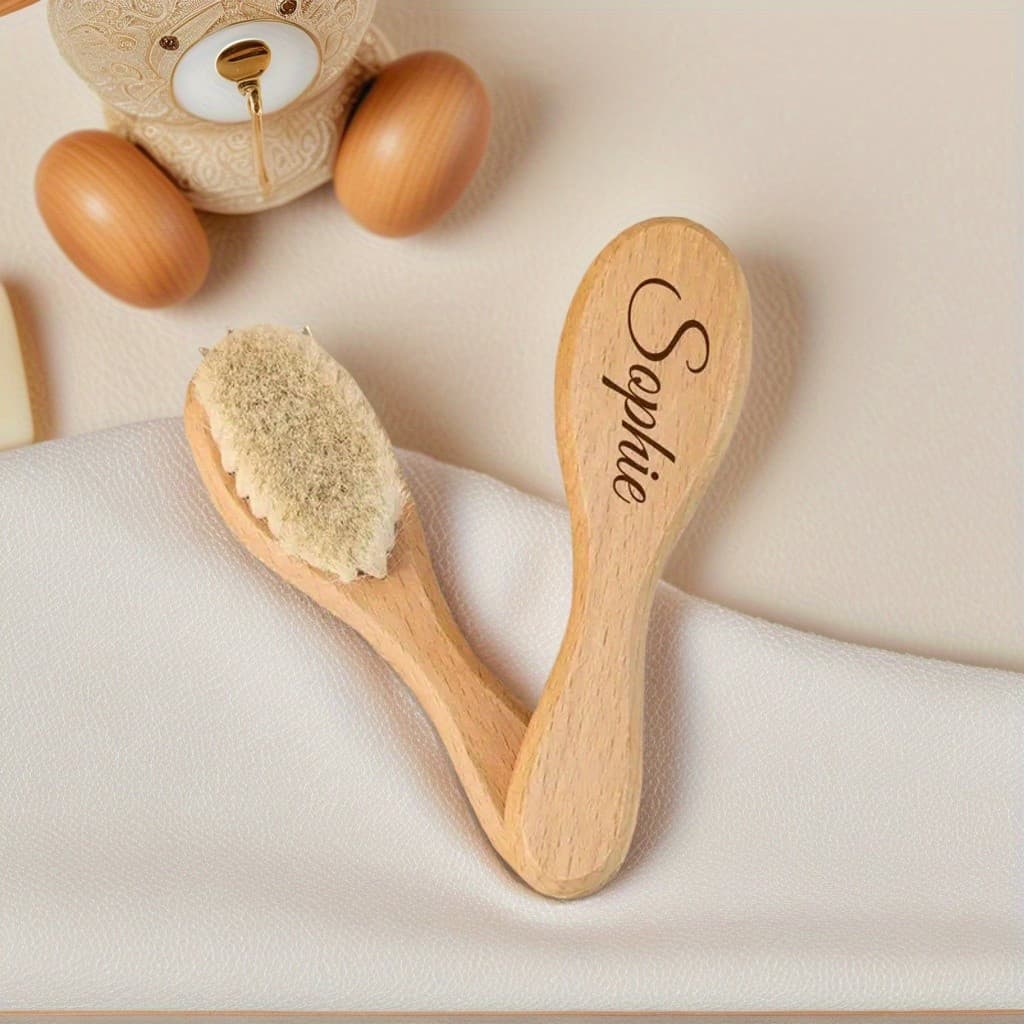 Escova de Cabelo de Madeira Personalizada para Bebê, Nome Personalizável, Presente Feito à Mão para Recém-Nascido, I OEN