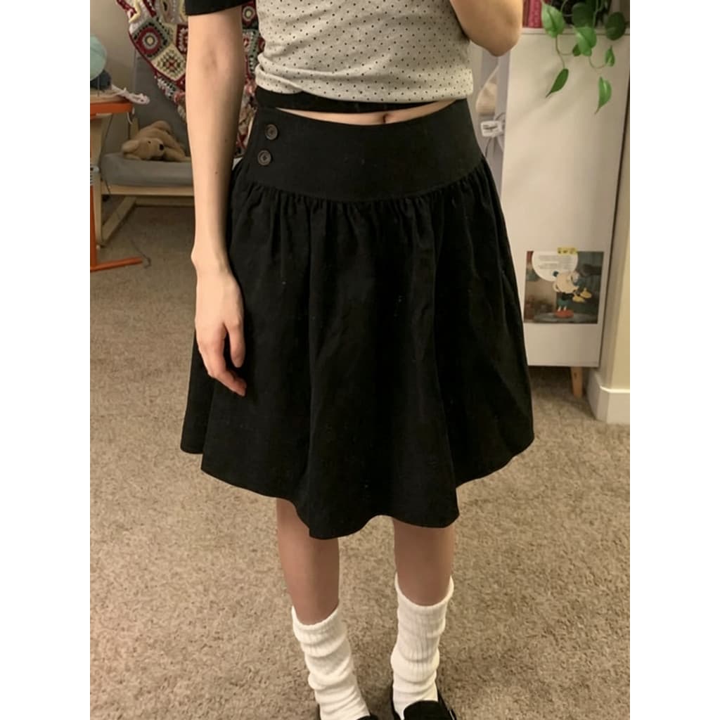 PANiANiA coreano Retro preto quente menina Bud plissado fofo comprimento médio All-Match saia Casual feminino ins