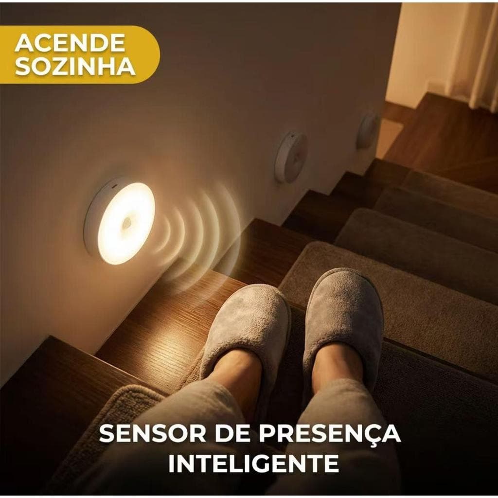 Luz Noturna LED Sem Fio Sensor de Movimento Bateria Integrada Econômica Alta Sensibilidade Alcance 3m