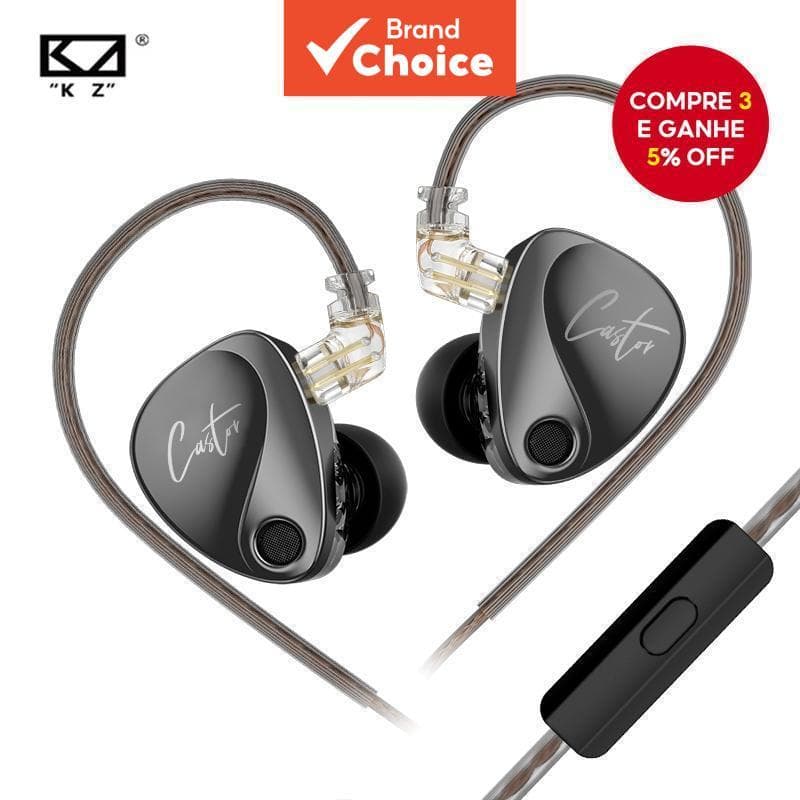 KZ Castor Fones De Ouvido Intra-Auriculares Hi-Fi 2DD Dinâmico High-end Monitor Ajustável Fone Graves Profundos Com Canc