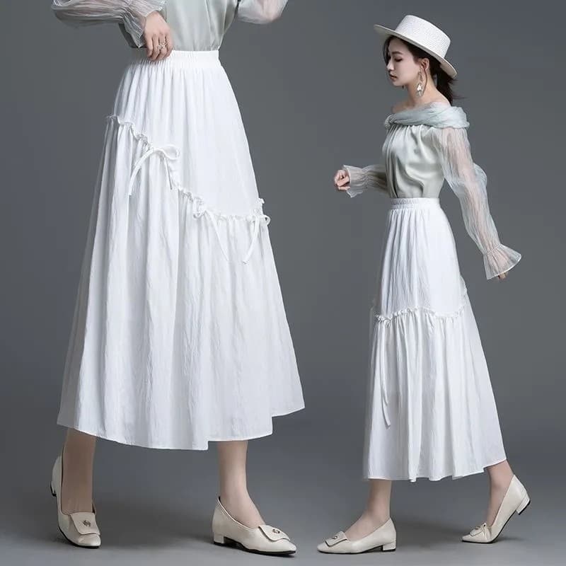 Saia branca feminina primavera verão novo estilo cintura alta mais magro olhar A linha saia Drape saia feminina Casual g