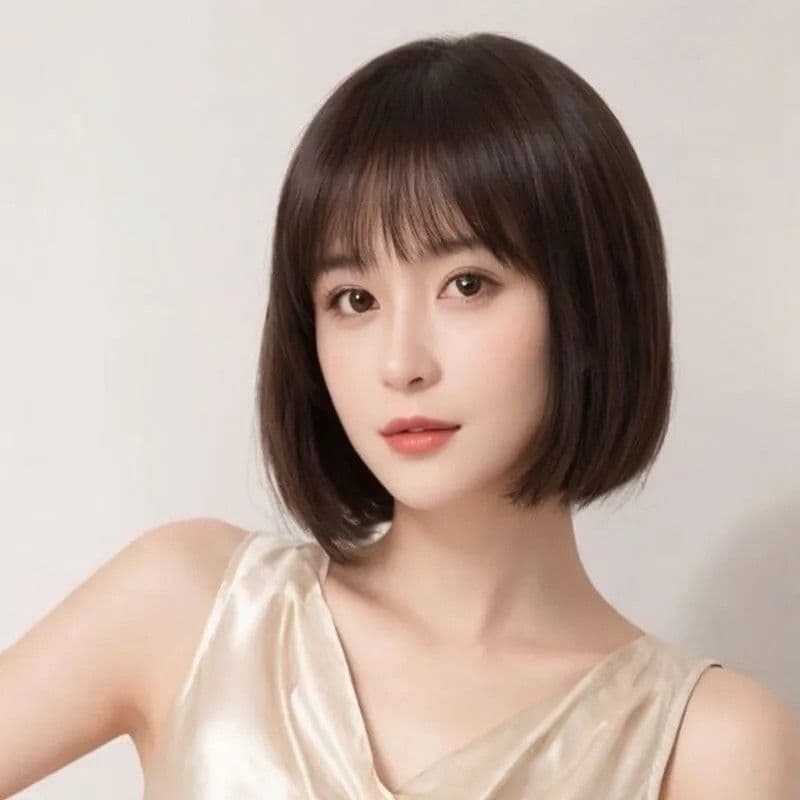 Peruca feminina cabelo curto curto cabelo reto meia-idade idosos novo estilo moda mãe estilo peruca curto cabelo reto Bo