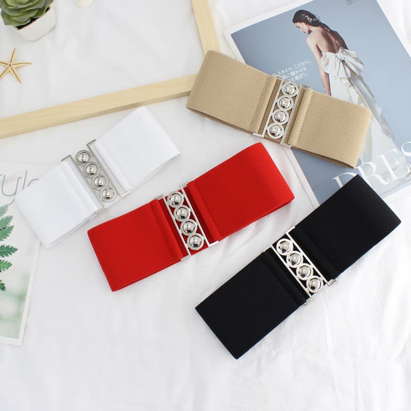 Senhoras elástico cinto largo versão coreana simples jaqueta cintura elástica combinando saia decoração alongada All-Mat