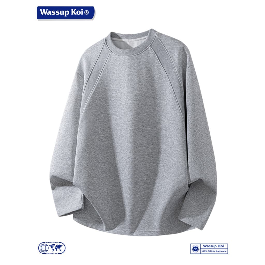 WASSUP KOI Co-Branded American Cor Sólida Camiseta de Manga Comprida Masculina Primavera Outono Gola Redonda Solta Casua